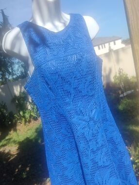Yoana Baraschi Bright Blue Fancy Lace A-Line Sleeveless Dress Sz 6